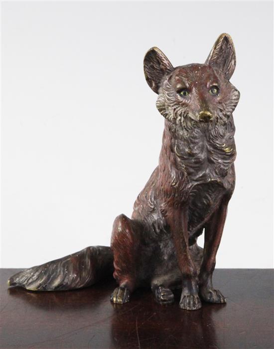 An Austrian cold painted bronze model of a seated fox, 5.25in.